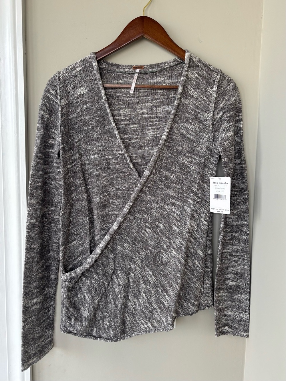 Free people cream/gray wrap front sweater size xs NWT $98.00